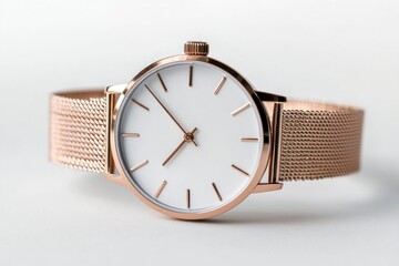 Close Up of Elegant Rose Gold Wristwatch with White Face