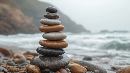 stones stacked on the seashore