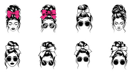 Stylish Women's Hairstyles with Bows and Sunglasses