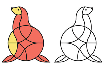 Abstract Seal Design, Geometric Illustration, Minimalist Art, Red and White Background