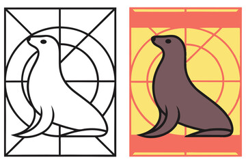 Seal Icon set with geometric pattern art in monochrome, and color design