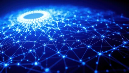 Fototapeta premium Network of blue dots, lines representing data points, science. Abstract background with connections, nodes for tech, business, engineering presentations or cyberspace, AI topics