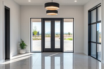 Fototapeta premium Modern Entryway Design with Chic Lighting and Elegant Finishes