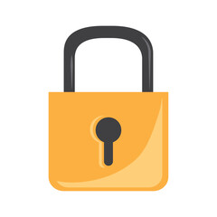 Vector illustration of a gold padlock with a gray shackle and a black keyhole, symbolizing security, privacy, data protection