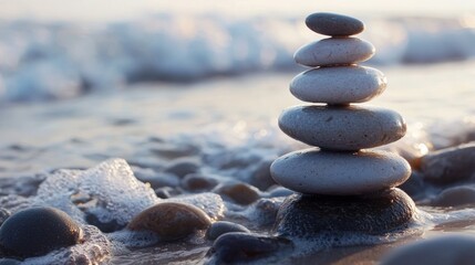 stones stacked on the seashore