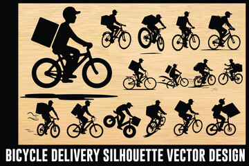 Fototapeta premium Bicycle Delivery Silhouette Vector Design: