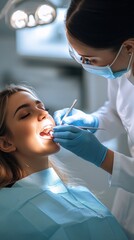 Dental checkup in progress; patient relaxed in modern clinic