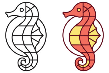 Seahorse outlines icons, design, aquatic animals, two options on white