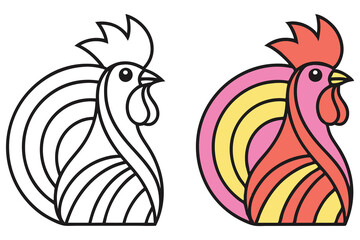Colorful Rooster Icon Rooster Line Art Side View Animal Silhouette