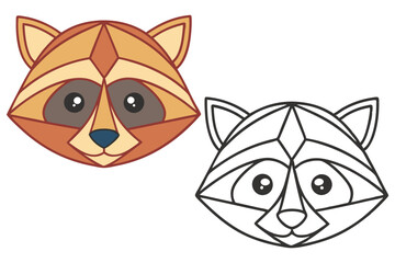 Raccoon Face Geometric Style Set, Line Art, Colorful, Isolated