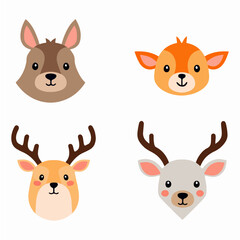 Cute wild animal faces set. Vector illustration of woodland and safari animal faces