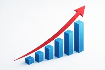 Ascending Bar Chart: Illustrating growth with a vivid red arrow, pointing upwards, over blue columns that showcase financial progress, representing a compelling visual for business presentations.