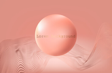 pink lilac balloon in the air. sound wave on the background.modern background in warm pink color.