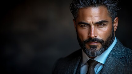 Obraz premium Close-up portrait of a serious, handsome man in a suit.