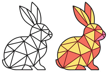 Geometric Bunny Duo Outline & Colored Rabbit on Transparent Background
