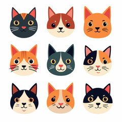 Cats set, collection in doodle style isolated vector	