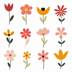 Set of floral elements. Flower and leaves Isolated On White Background