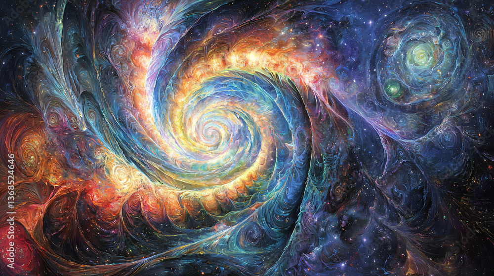 Poster a stunning spiral galaxy with twinkling stars and cosmic dust creating a beautiful and enigmatic dis