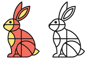 Artistic Rabbit Outline with Geometric Color Blocking; Modern Design, Transparent
