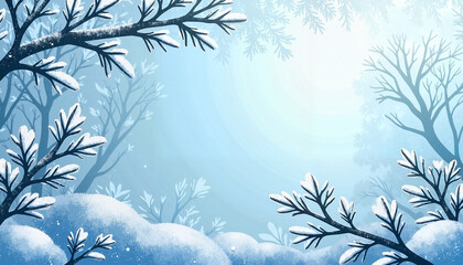 Icy winter landscape with frosted branches and snow-covered ground, eco design