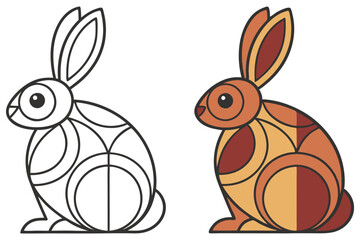 Fototapeta premium Geometric Rabbit Contour Art Outline, Creative Animal with Earth Tones