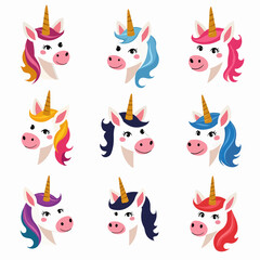 Set of Unicorn vector illustrations on white background	