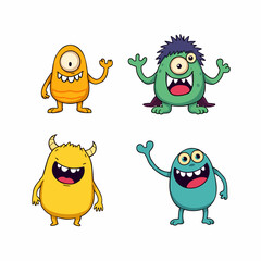 Monster set line. Colorful silhouette monsters. Happy Halloween. Cute kawaii cartoon funny boo character.