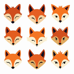Cartoon Fox Set Illustration on a white background, Fox set icon	