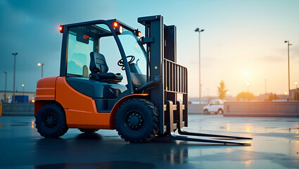 Double Exposure: Forklift Blending with Stock Prediction Graph for Inventory Forecasting - Ideal Photo Stock Concept with Copy Space