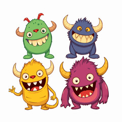 Monster set line. Colorful silhouette monsters. Happy Halloween. Cute kawaii cartoon funny boo character.
