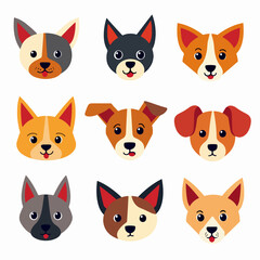 Dogs doodle vector set. Cartoon dog or puppy characters design collection with flat color in different poses. Set of funny pet animals isolated on white background	