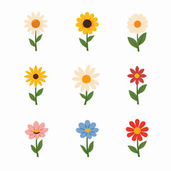 Set of flower vector illustrations on white background	