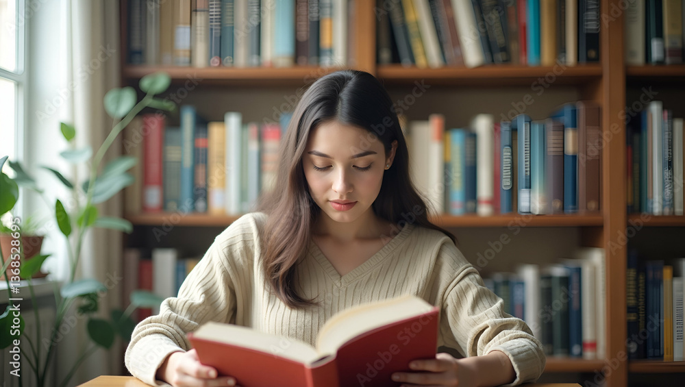 Poster 3d flat icon of individual blending with family library and reading nook: symbolizing american famil
