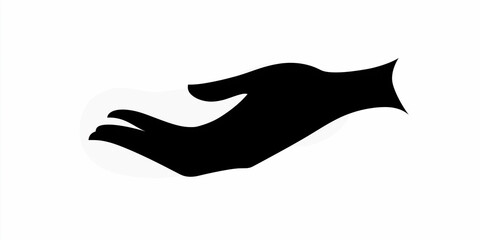 A stylized, black and white illustration of an open human hand, as if offering or receiving something.
