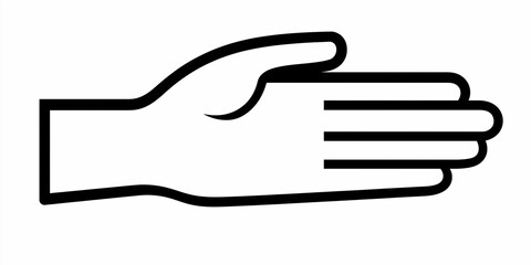 Obraz premium Stylized vector image of a hand extending horizontally, shown in a simple, outlined black and white design.