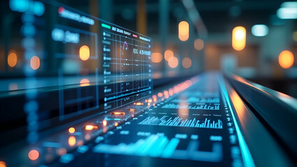 Double Exposure of Conveyor Belt and Forecasting Dashboard: Visualizing Inventory Prediction and Stock Management with Copy Space for Customization