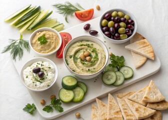Delicious Mediterranean Dip Platter with Pita Bread
