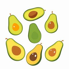 Set of avocado vector illustrations on white background	