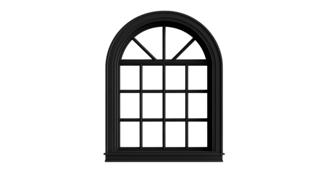 Elegant black arched window design with grid structure