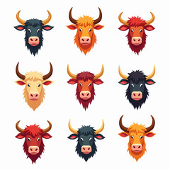 Set of bull vector illustrations on white background	