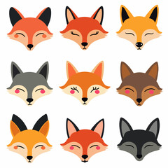 Set of fox, Cute fox character. A set of cute cartoon animals with fur and tails
