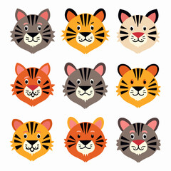 Set of tiger vector illustrations on white background	
