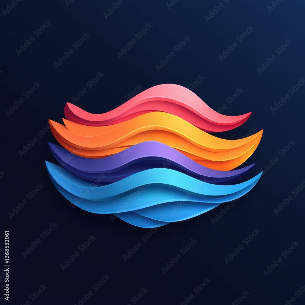 Poster colorful layered waves design element on dark background in modern style