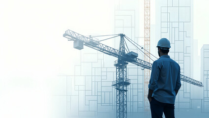 Double Exposure: Silhouette of a Person with Structural Engineering Diagram - Photo Stock Concept