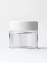 Empty Clear Plastic Jar Container Mockup with White Lid for Cosmetics