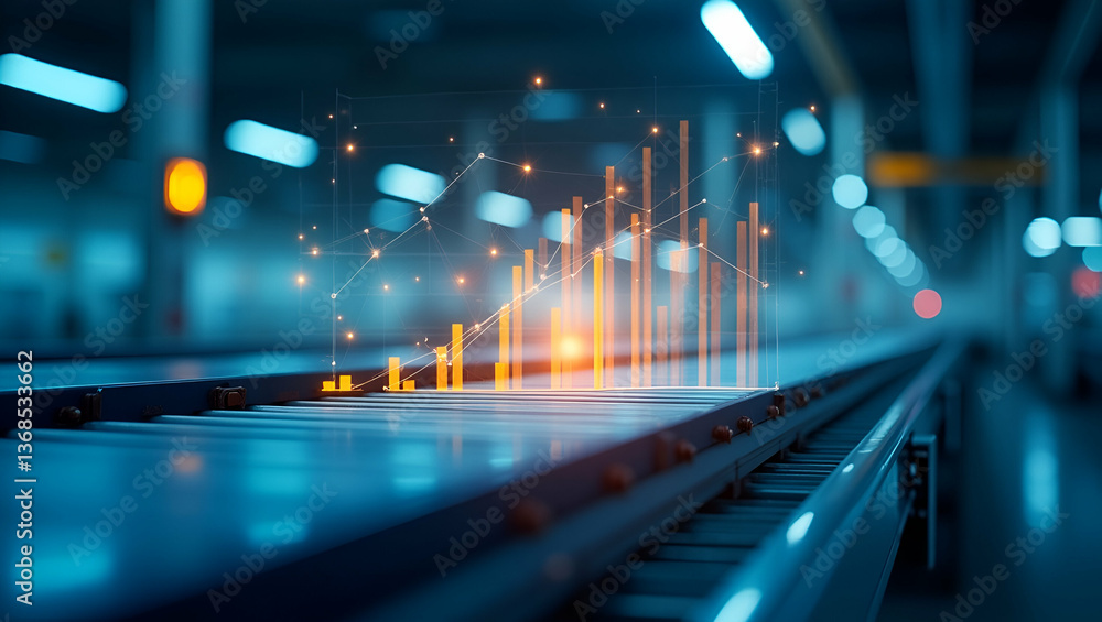 Aufkleber automated conveyor system with logistics chart: optimizing warehouse efficiency in double exposure