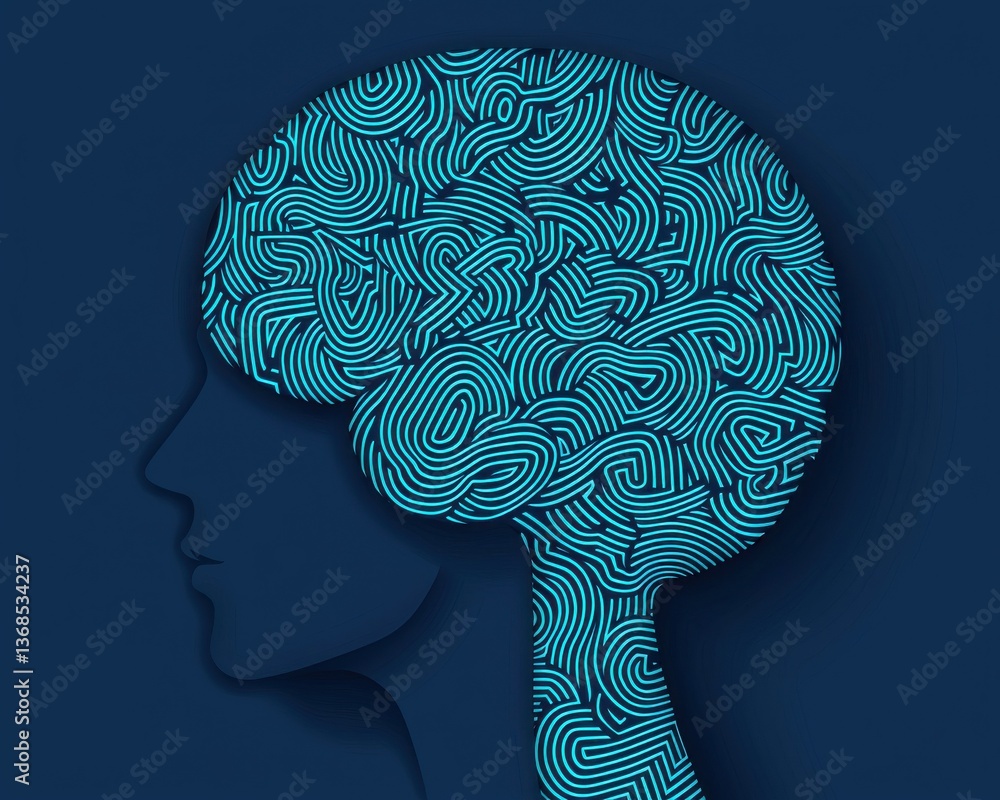 Poster a silhouette of a head filled with intricate patterns resembling fingerprints, symbolizing individua
