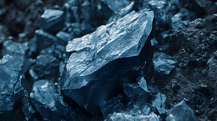 Close-Up of Raw Zinc Ore: Rugged Texture and Bluish-Grey Metallic Sheen Showcasing Natural Mineral Beauty Crucial for Industrial Applications