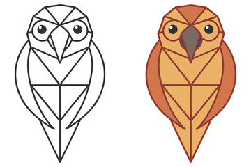 Geometric Owl Illustration, Line Art Outline, Full Color Version, Isolated Design
