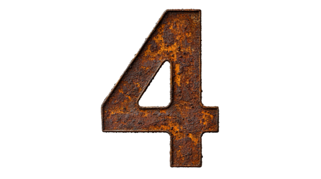Rusty number four with transparent background for design use